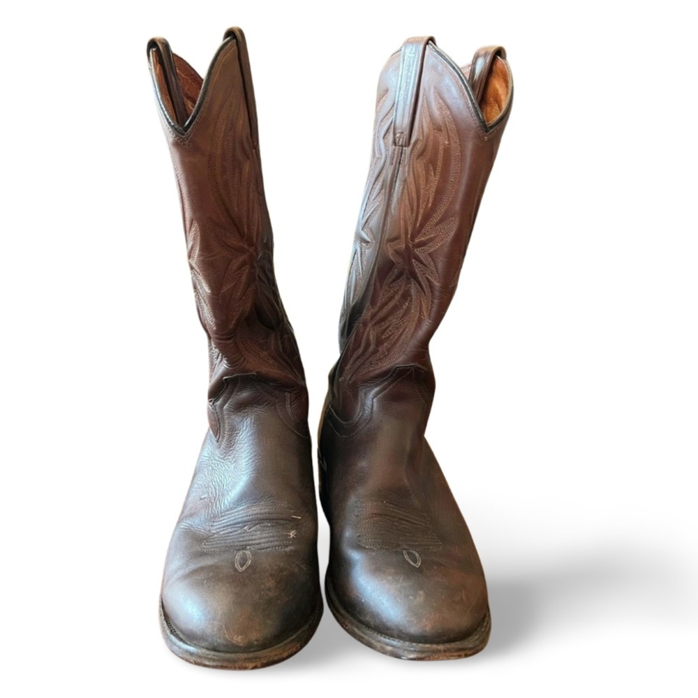 Men's Brown Leather Western Cowboy Boots - Classic Embroidered Shaft - Picture 4 of 8